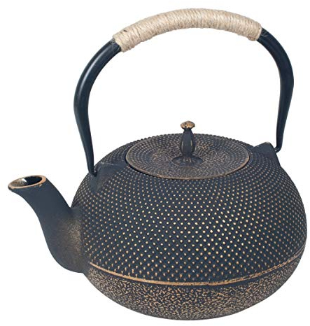 Vidal Regalos Tetera con Filtro Infusor 1,8L Hierro Fundido Negro Dorado Oriental Japonesa Etnica 18 cm