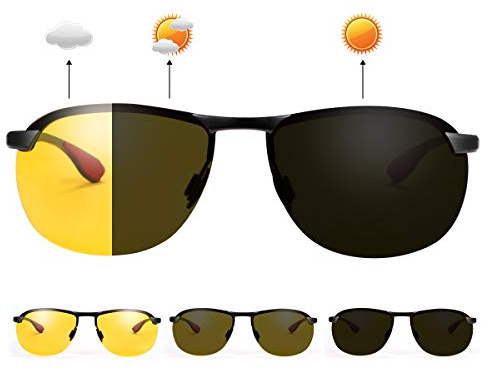 YIMI Polarisierte Photochrome Sonnenbrille fuer Maenner Frauen UV400-Schutz fuer Tag und Nacht beim Fahren Laufen Angeln Brillen