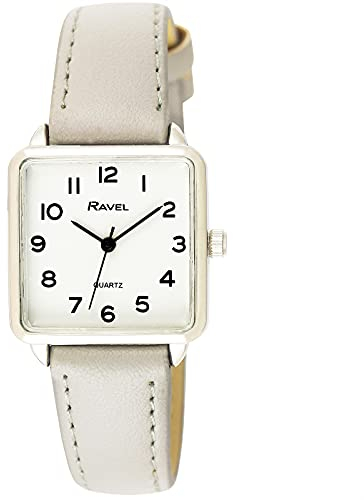 Ravel Damen-Armbanduhr, klassisch, quadratisch, mit klaren Ziffern - Grau/Silberfarben