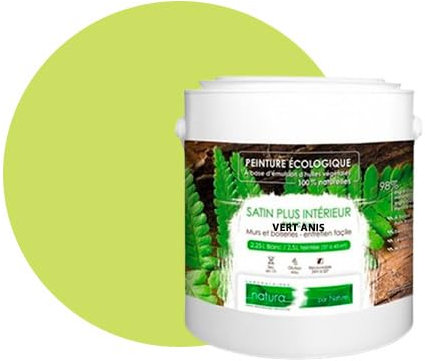 BOX DECO COULEURS Peinture murale naturelle écologique aspect satin intérieur Natura - 2,5L / 33m², Vert Anis
