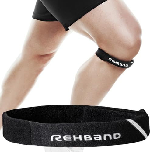 Rehband UD fascia per ginocchio, 1 pezzo, bendaggio del tendine rotuleo, cuscinetto rotuleo, Colore:Nero, Misura:L/XL