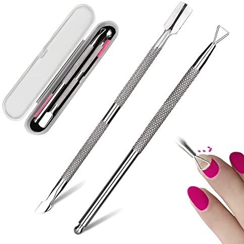 Poussoir à Ongles Cuticules, Repousse-Cuticules, Pousse de Manucure Outil de Grattoir Dissolvant de Vernis à Double Tête en Acier Inoxydable pour Nettoyer Ongles et Ongles des Orteils, Argent, 2 Pcs