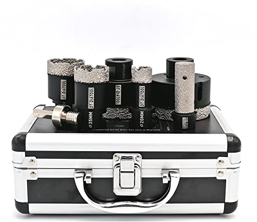 DT-DIATOOL Diamantbohrer-Set 20/35/40/50/68mm mit 20mm Fingerbohrer und Sechskantadapter für Fliesen, Porzellan, Marmor und Granit