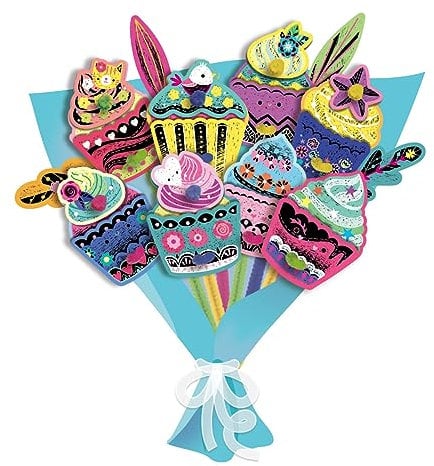Avenir 6301733 Kratzbilder Bastelset Cupcakestrauß, DIY Kreativset für Kinder ab 5 Jahren, Blumenstrauß selber Machen, Bouquet