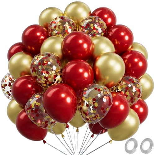 RainbowQ Party Rot Gold Luftballons 67 Stück 12 Zoll Metallic Ballons | Konfetti Latex Luftballon für Geburtstag Hochzeit Verlobung Brautparty Jubiläum Dekoration