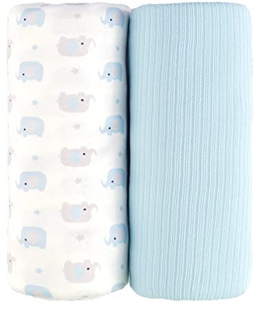 lasoftan Große dehnbare Wickeldecke, Neugeborenen-Wickeltuch, Baby-Wickeldecke, Stilldecke und Kinderwagen-Abdeckung, perfekt für Jungen und Mädchen, 76,2 x 101,6 cm, 2 Stück, Elefant