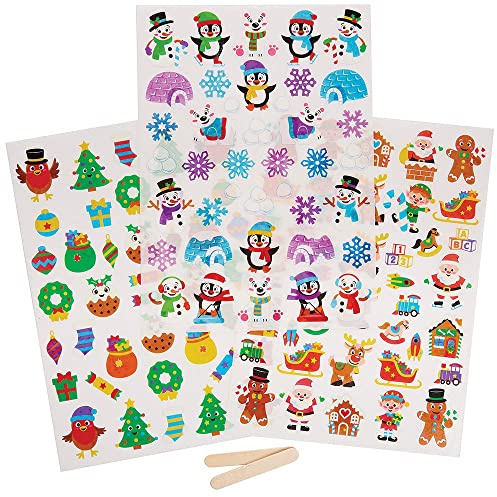 Baker Ross FX335 Christmas rub on Transfer Stickers - Pack of 120, Christmas Stickers, Kids Waterproof Crafts Stickers, Ceramic Wood and Paper Stickers