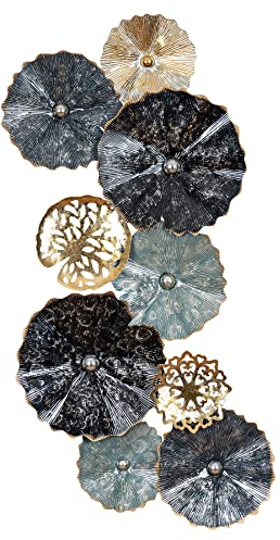 3D Wandbild 47x98cm Ringe Kreise Metall Blau Schwarz Deko Teller Wanddeko Design Wandkunst Metallbild