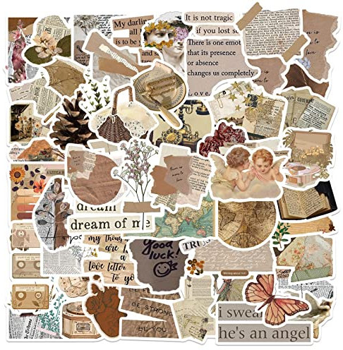 Vintage-Sammelalbum-Aufkleber, 60 Stück, Cannity-Scrapbooking-Aufkleber, ästhetisch für Tagebuch, Laptop, Telefon, Vinyl, niedliche Retro-Aufkleber für Jugendliche und Erwachsene