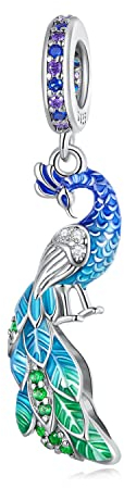 925 Sterling Silber graduelle blaue Pfau Anhänger Charms für Pandora Armbänder Schmuck Geschenk für Frauen Mädchen