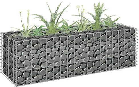 WIFESE Mur de gabion 90 x 30 x 30 cm – Panier à gabions – Panier à pierres – Acier galvanisé – Argenté – Rustique – Décoration de jardin