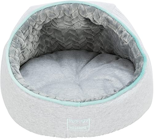 TRIXIE rutschfestes und besonders kuscheliges Hundebett JUNIOR HÖHLE, RUND, Ø 40 × 27 cm, HELLGRAU/Mint mit integriertem, waschmaschinengeeignetem Wendekissen - 38255