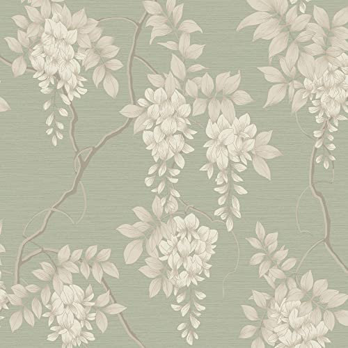 Superfresco Easy Sage Wisteria Floral Wallpaper - Sage Wallpaper - Paste The Wall - Traditional Fresh Floral Serene Design - Feature or 4 Wall Design - Suitable for Any Room