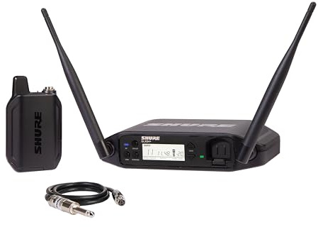 Shure GLXD14+ Dual Band Pro Digital Wireless System für Gitarre und Bass - 12 Stunden Akkulaufzeit, 30 m Reichweite | Inklusive 1/4 Jack Instrument Kabel & Single Channel Receiver (GLXD14+-Z3)