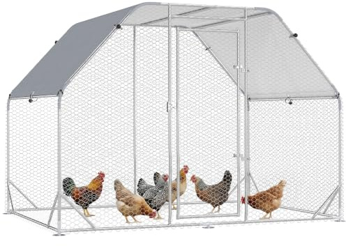PawHut Walk in Chicken Run with Roof for 4-6 Chickens, 280 x 190 x 195cm | Poultry Coop, Hen House, Outdoor