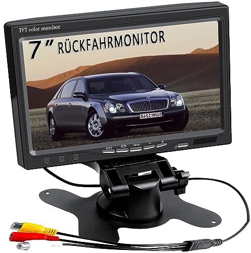 AISHICHEN 7 pollici monitor retrovisore per telecamera posteriore Sistema, TFT LCD monitor retrovisore per camion SUV auto con due ingressi video, alimentazione 12V / 24V, solo monitor