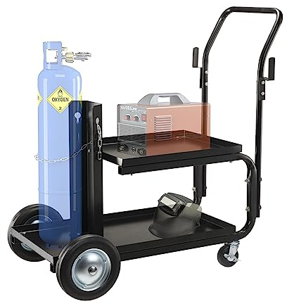 ONECHOI Welding Cart, MIG TIG ARC Welder Cart w/Upgraded Handle, Galvanized Casters,175lbs Capacity Portable Welding Tank cart, Plasma Cutting Machine, Larger Running Gear with Cylinder Rack