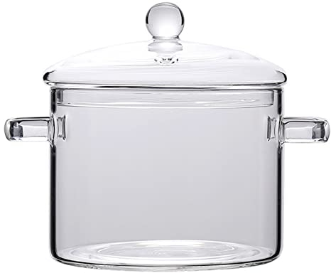 Frdun Ollas de vidrio transparente para cocina, cacerola de vidrio de borosilicato alto con tapa, olla de vidrio mejorada más gruesa para pasta, sopa, leche, comida para bebés