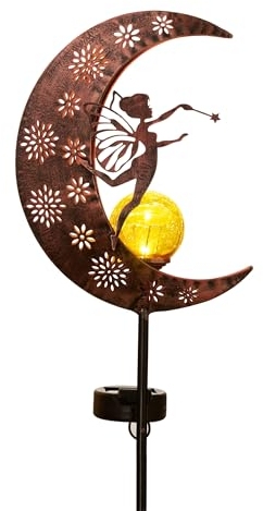 TERESA'S COLLECTIONS Décorations Jardin Extérieur,Lampe Solaire Exterieur Jardin,Large Baguette Magique sur la Lune, avec Boule de Verre Craquelé pour Pelouse, Cour, Chemin,100cm