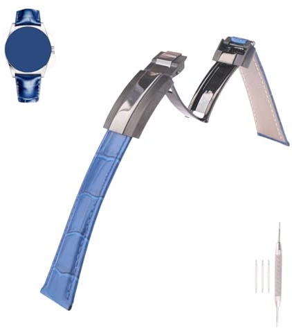 MMBAY Ersatz-Uhrenarmbänder aus blauem Leder, 20 mm, passend für Rolex Submariner Ghost Daytona Yachtmaster, Armband mit Faltschließe, für Damen und Herren, wasserdichtes Uhrenzubehör (schwarz)