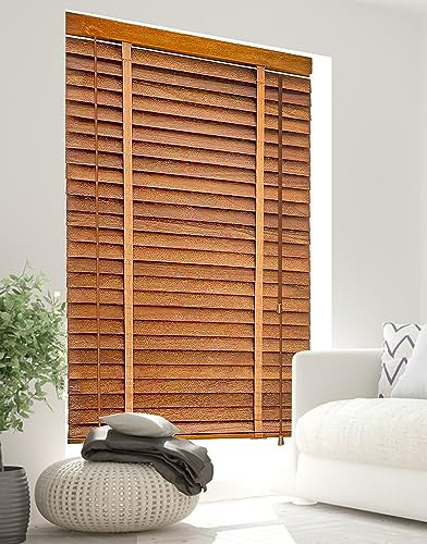 BOTOWI 60~140 cm Maßgeschneiderte Jalousien Holz Jalousie Holzjalousie Schwarze Holzfenster Jalousien, Fenster Rollos für Innen, Innenjalousien Jalousien, Verdunkelungsrollos,Braun,120Wx200L(cm)