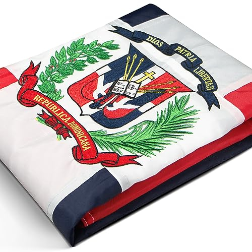 Bandera de República Dominicana de la serie Anley EverStrong, nailon resistente de 3x5 pies, 4 filas de costuras de bloqueo, banderas nacionales dominicanas con ojales de latón