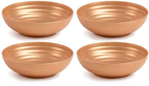 Acan Tradineur - Pack de 4 Platos Hondo Decorativo para Navidad – Reutilizable - Fabricado en España - Capacidad 900 ml - Ø 19 x 5,5 cm - Color Dorado