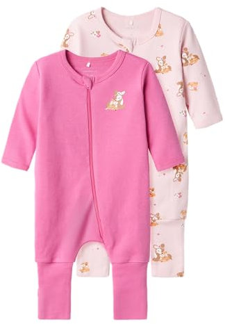 NAME IT Baby - Mädchen Nbfnightsuit 2p Zip Ff Rose Bambi Noos Schlafanzug, Ibis Rose, 50 EU