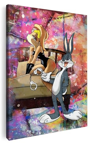 Artmazing | Bugs Bunny Bild bunt | Bild Bugs Bunny | S-Art Bilder | Bugs Bunny Bilder Modern | Coole Wandbilder Wohnzimmer | Wandbild Bugs Bunny Deko XXL | Bild Leinwand XXL | buntes Poster für Wand