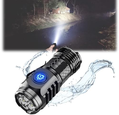 EHOTER Mini linterna Monster de tres ojos de 3 ojos ultra brillante portátil pequeña linterna LED súper brillante, mini linterna recargable, linterna de alto lúmenes (negro)