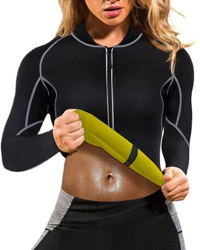 Weyot Tuta Sauna Dimagrante Donna, Camicia A Maniche Lunghe Sauna Maglia per Sudare Snellente Neoprene Body Shaper Sportivi per Fitness Corsa,L,Black