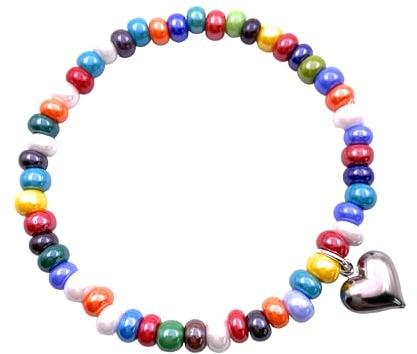 Bracelet en perles de verre de Murano arc-en-ciel élastique multicolore, 18cm, Verre