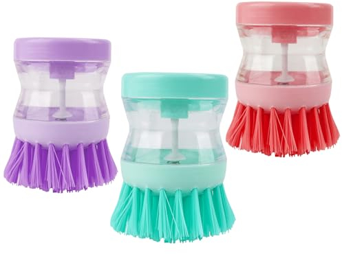 Brosse À Vaisselle avec Distributeur De Liquide, 3 PCS Brosse à Vaisselle à Pression Liquide, Brosse de Cuisine, Brosse à Vaisselle Amovible en Nylon pour Nettoyer La Vaisselle, Casserole, évie