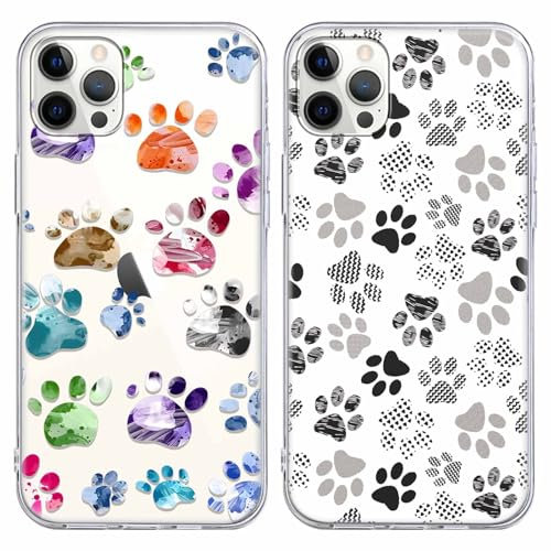 Foonary 2 Pack Clear Print Phone Case Compatible with iPhone 15 Pro 6.1, Slim Soft Silicone with Cute Dog Design Aesthetics Transparent Pattern Cases, Shockproof Bumper Protector Cover
