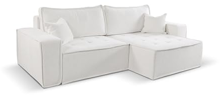Kaiser Möbel, Ecksofa mit schlaffunktion, mit Bettkasten, Schlafsofa Bohoo, Designer Sofa, Modern Design Couch, Polsterecke, Freistehend, Stoff Raven Ecru Rechts