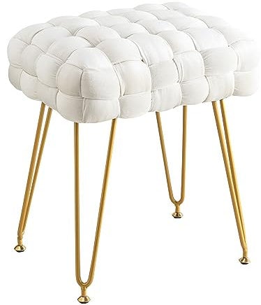 LUE BONA Samt Sitzhocker,Schminktisch Hocker,Rechteckiger Gepolsterter Hocker Metallbeine,Beige