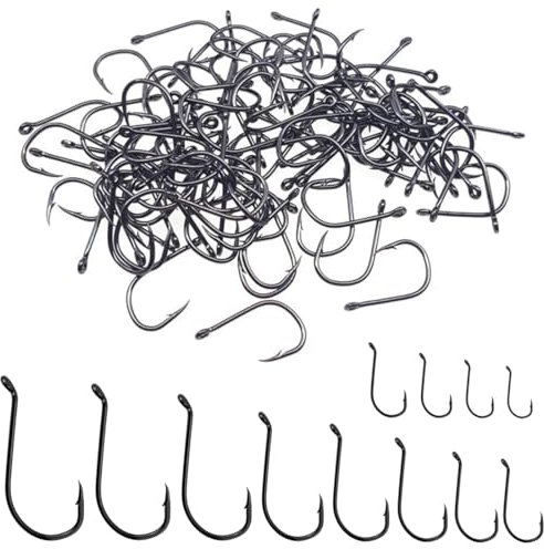 Offset Haken 200 Stück Angelhaken Set Offset Wurm Jig Haken 10 Größen Dropshot Haken mit Kunststoffboxen Kohlenstoffstahl Wurm Angelhaken Set Weiche Köder Jigging Fischhaken Angelzubehör