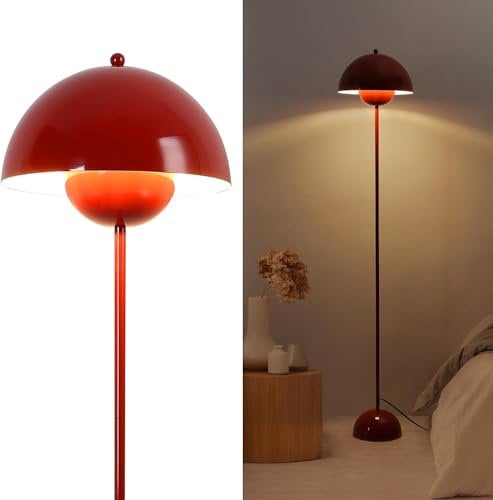 Alpinaluz Stehleuchte mit gewölbtem Parabolschirm: Klassisch, modern und nordisch, ideal für Wohnzimmer und Esszimmer mit E27-Sockel (Rot)