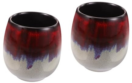 TOPBATHY 2 Pièces Tasse à café au Four Tasse d'eau à Usage Quotidien Tasses à thé japonaises gobelets à saké Mug en céramique tourné au Four Tasse de thé rétro Service à thé Compact Rouge