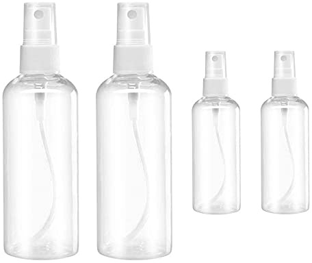 HAALII Kleine Sprühflasche, Sprühflaschen, Klarer leerer feiner Nebel Kunststoff Mini Reiseflasche Set, kleine nachfüllbare Behälter, 2 * 50ml, 2 * 100ml