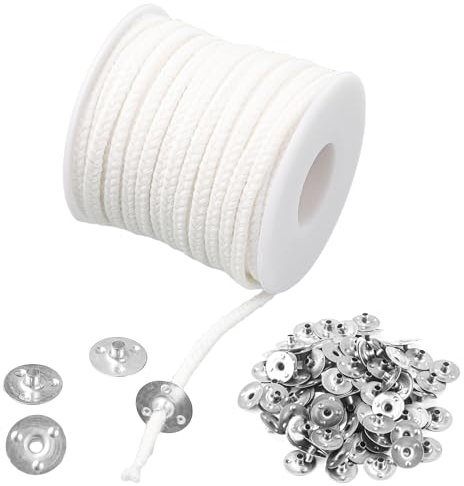 1600cm Kerzendocht, Docht Baumwolle 75 Stränge Kerzendochte für Dicke Kerzen mit 100 Metallbasis Candle Wick für Ostern Hochzeiten Kurz Dick Kerzen Selber Machen