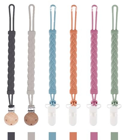 FITULABO Silicone Dummy Clips, One-Piece Design Soft & FlexiblePacifier Clips for Baby Boys and Girls, Fits Most Pacifiers and Teething Toys, 6 Pack