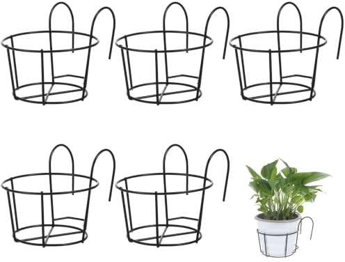 YARNOW Blumentopfhalter Hängend Für Balkon Geländer 5Er Pack Eisen | Robustes Eisen, Schwarze Oberfläche, 16.00 X 14.00 X 9.50 cm, 5Er pack