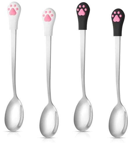 Qianyu 4 Pcs Cute Claw Scoop Dog Cat Spoon Stainless Steel Pet Food Spatula Long Handle Canned Scoops Portable Dog Feeder Spoon Pet Wet Food Mixing Scoop for Dogs Cat Feed Can