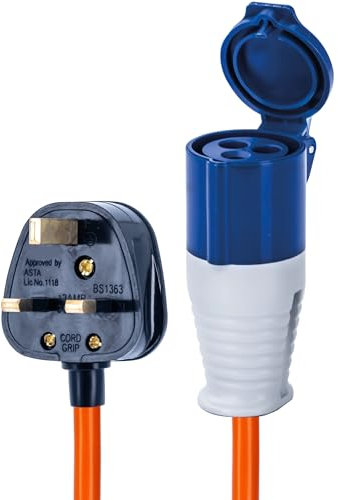 Status UK Plug to 16A Site Socket, 20cm, Adaptor Cable Perfect for Camping Caravan, Motorhome, Campervan, IP44, Weatherproof, 16ASTUKPLUG1PK10