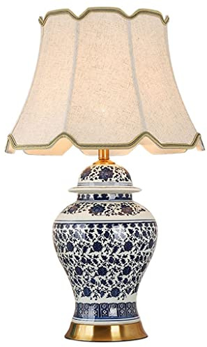 Keramische chinesische klassische blau und weiße Porzellan -Tischlampe, Stofflampenschirm, große Schreibtischlampe, Heimdekoration, Schlafzimmer -Nachtlampe, Wohnzimmer, Korridor, Lounge innovate