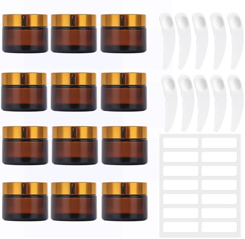 Ksnowqi 12 Pots Vides en Verre Ambré, Pot Cosmétique Vide 20ml, Pot Creme Vide avec Couvercle et Doublure pour Cosmétiques, Crèmes, Lotions, Huiles Essentielles