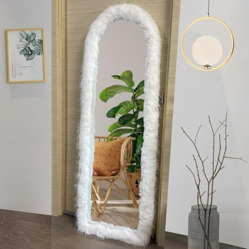 UYRIE Fluffy Mirror Cover - 59x16 Full Length Stretch Universal Ultra Soft Non-Slip Cover Warm Home Decor for Bedroom Cloakroom (White-Without Mirror, Suitable for 59×16)