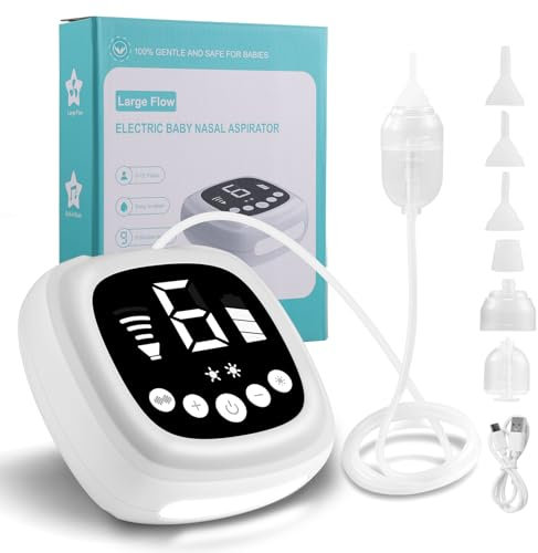 Nasensauger Baby Elektrisch, Wiederaufladbarer Nasensauger mit 5 Silikonspitzen, 9 Saugstufe, Licht und Beruhigender Musik, Saugstärken Nasensekretsauger Baby Staubsauger Wiederaufladbar für Säuglinge