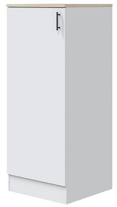 Mobelcenter, Mueble Columna de Cocina de 60, Módulo 1 Puerta Reversible 3 Cajones, Acabado Color Blanco Brillo y Roble Canadian, Medidas: Ancho: 60 cm x Fondo: 60 cm x Alto: 148 cm (1538)